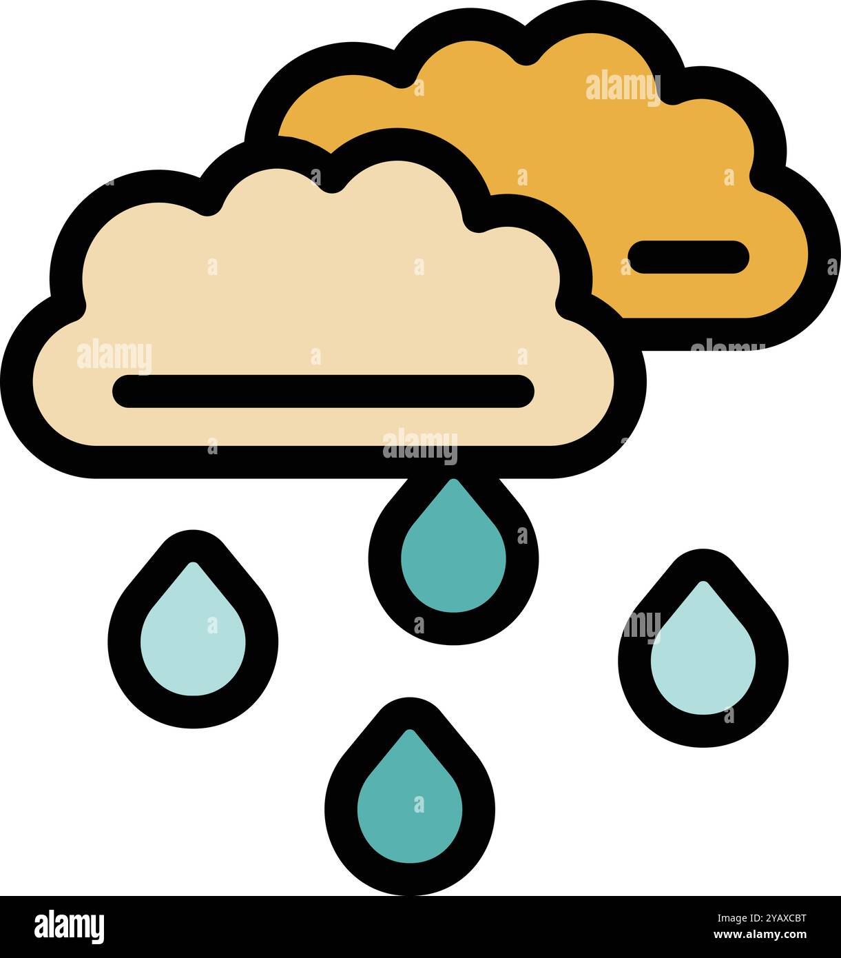 Simple color icon representing heavy rain falling from two clouds with ...