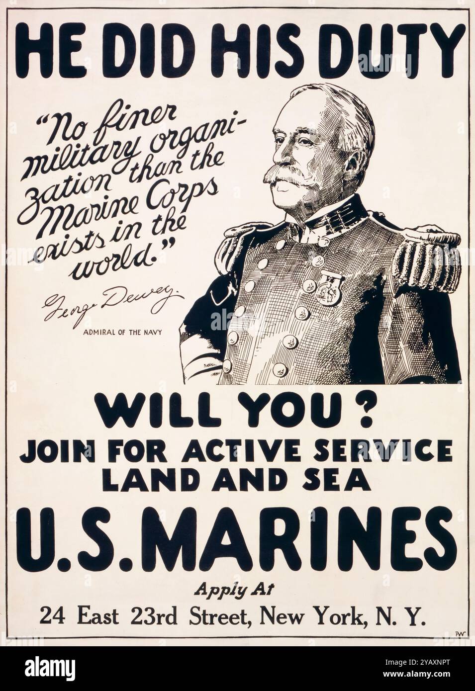 He did his duty, will you?, US Marines, join for active service land and sea, American, US, WW1, Recruitment poster by PW, 1917-1919 Stock Photo