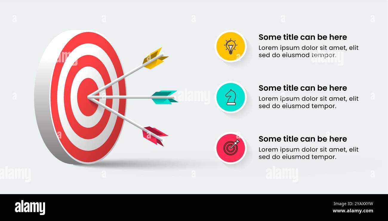Infographic template with icons and 3 options or steps. Dartboard. Can be used for workflow layout, diagram, banner, webdesign. Vector illustration Stock Vector