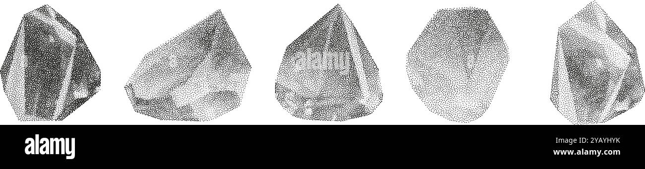 Cube, cylinder, triangle, rhombus with grainy dot texture. Stock Vector