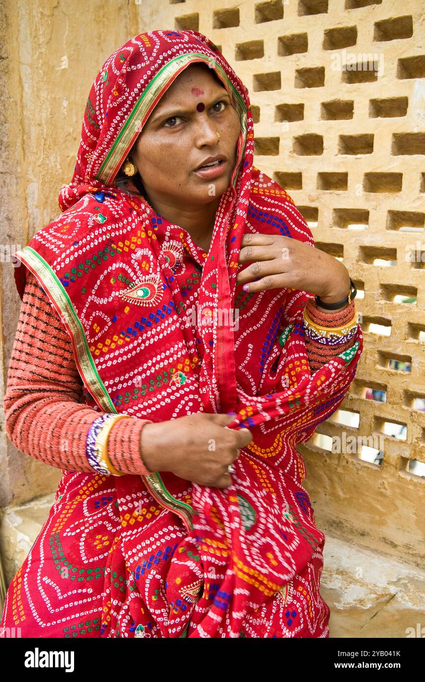 India, Rajasthan, Jaipur, Amber Place and Fort, woman Stock Photo