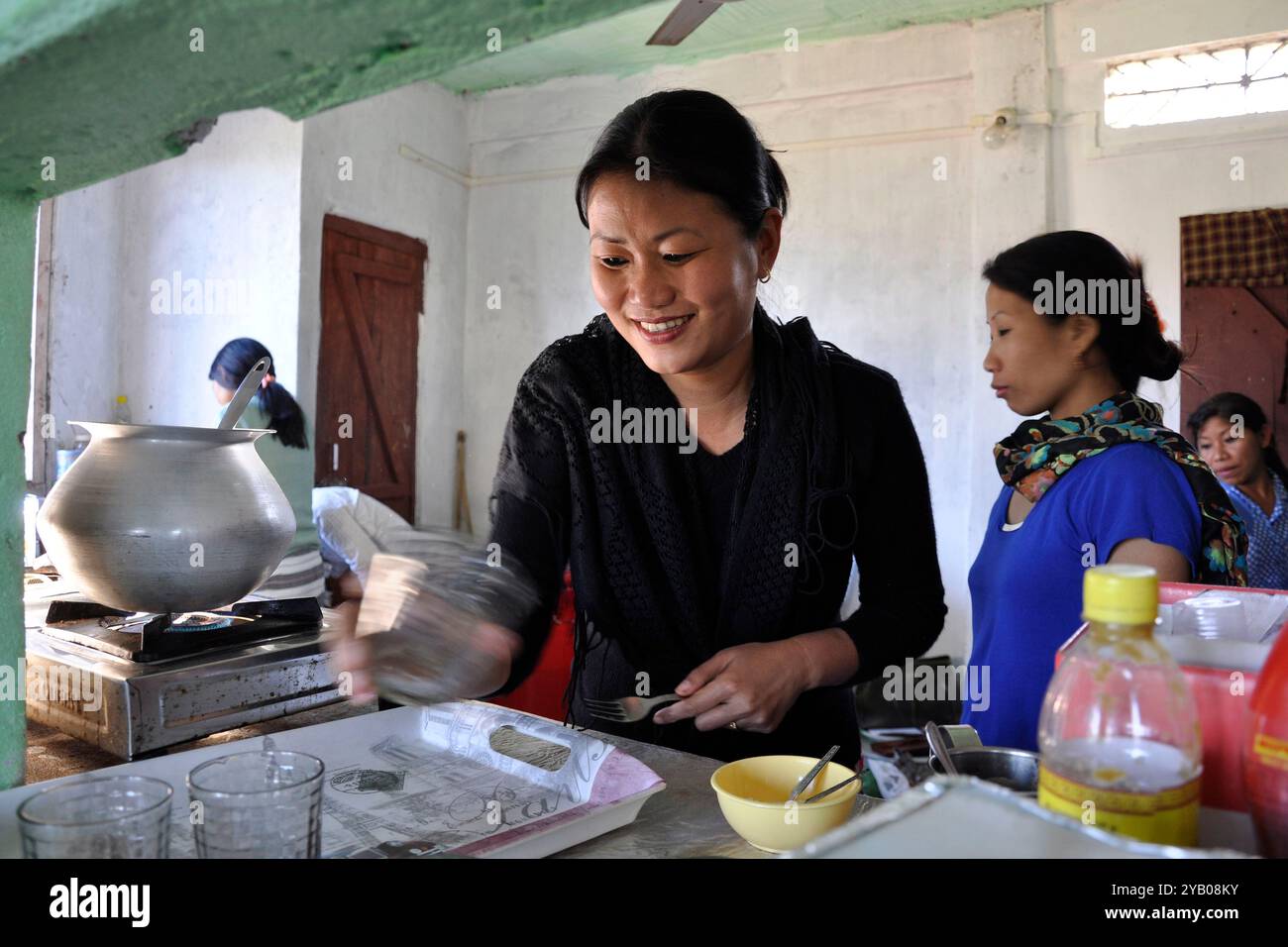 India, Arunachal Pradesh, Tirap region, Khonsa, local restaurant Stock Photo