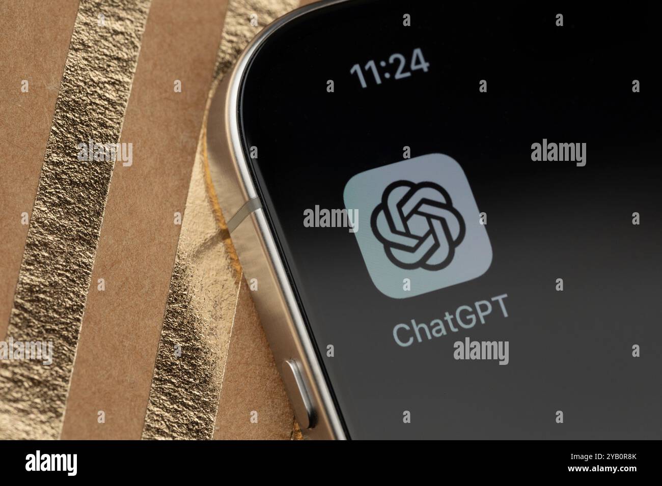 New York, USA - October 14, 2024: ChatGPT app icon on smartphone  display close up view Stock Photo