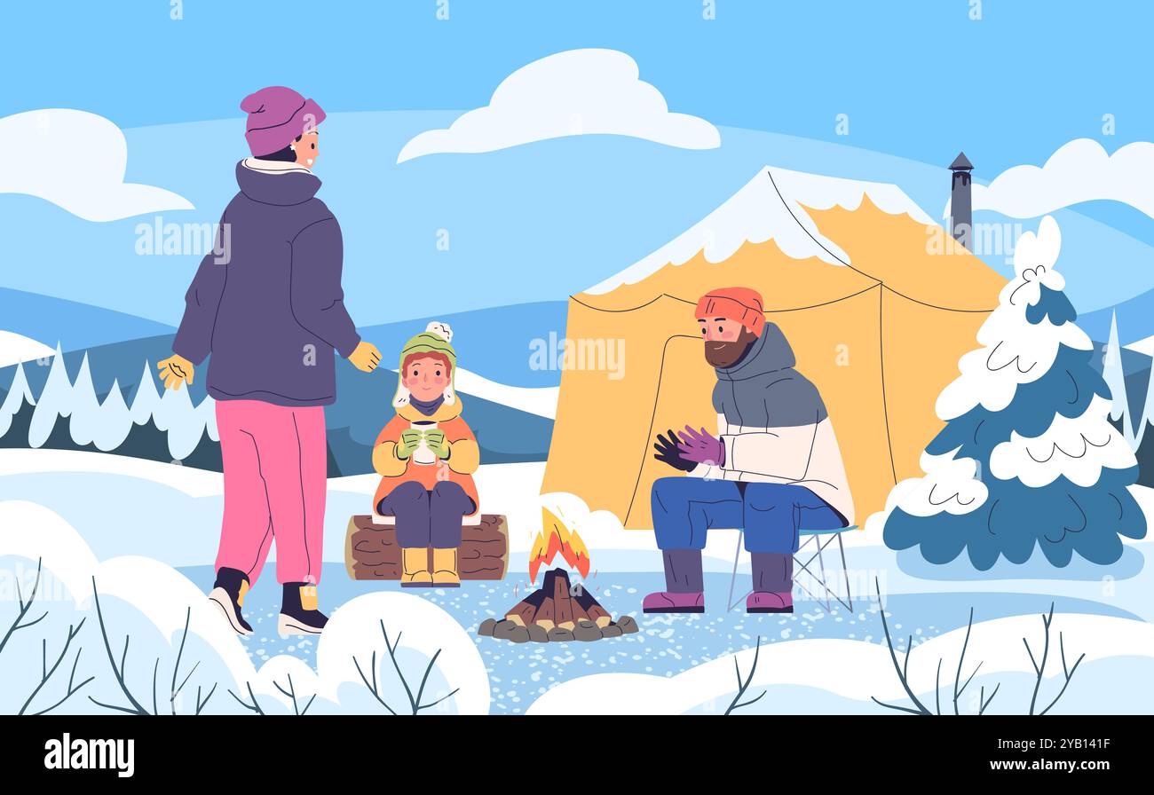 Family campfire snow hi-res stock photography and images - Alamy