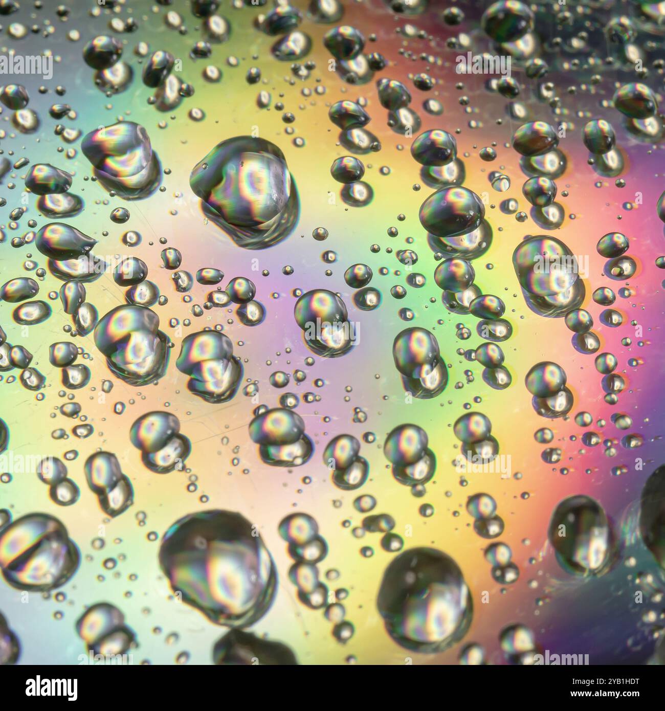 Close up of droplets and water drops on the surface of colorful CD Stock Photo