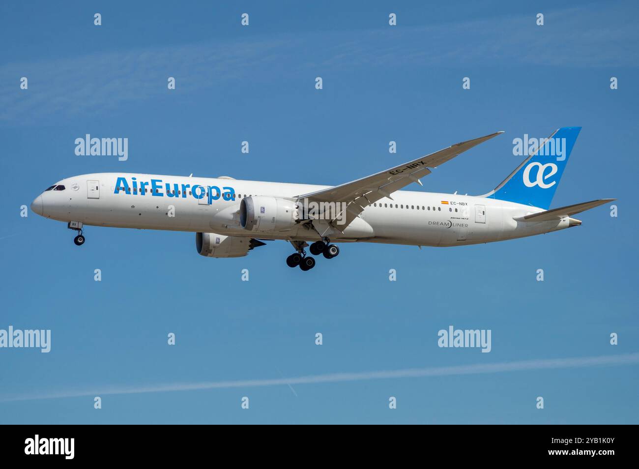 Spanish airlines. Air Europa Boeing 787 landing in Madrid. Stock Photo