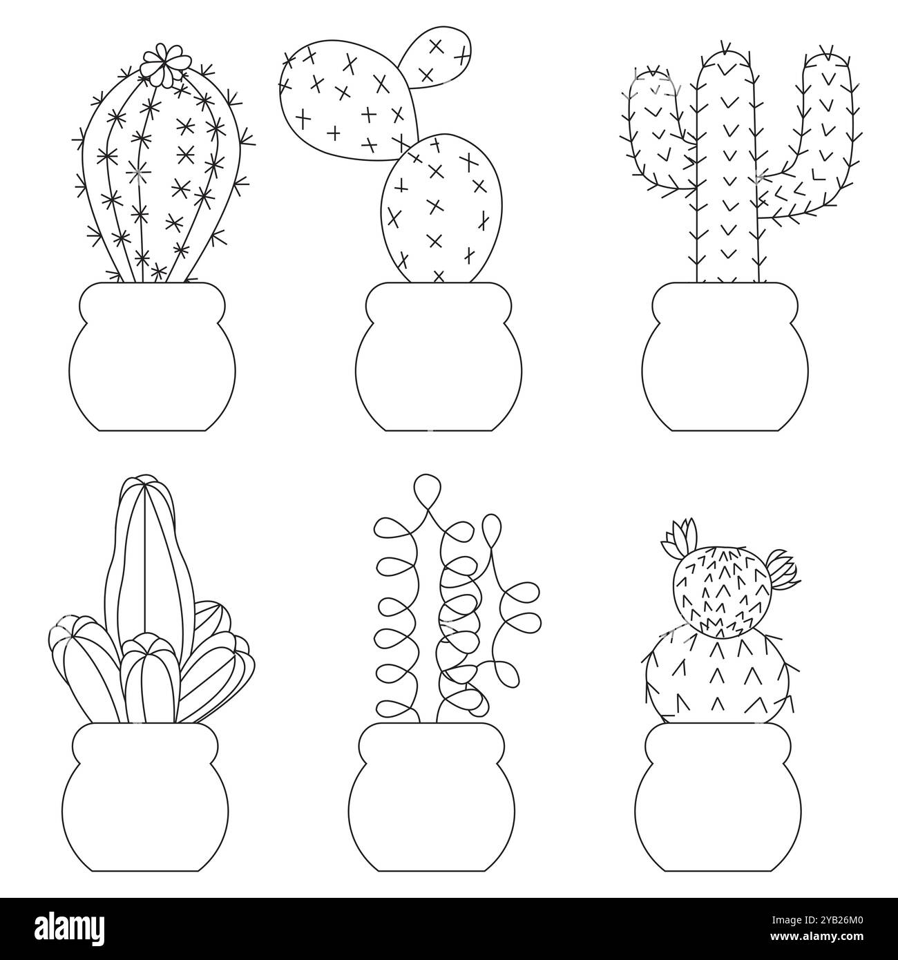 Set of big cacti in doodle style. Vector illustration isolated on white ...