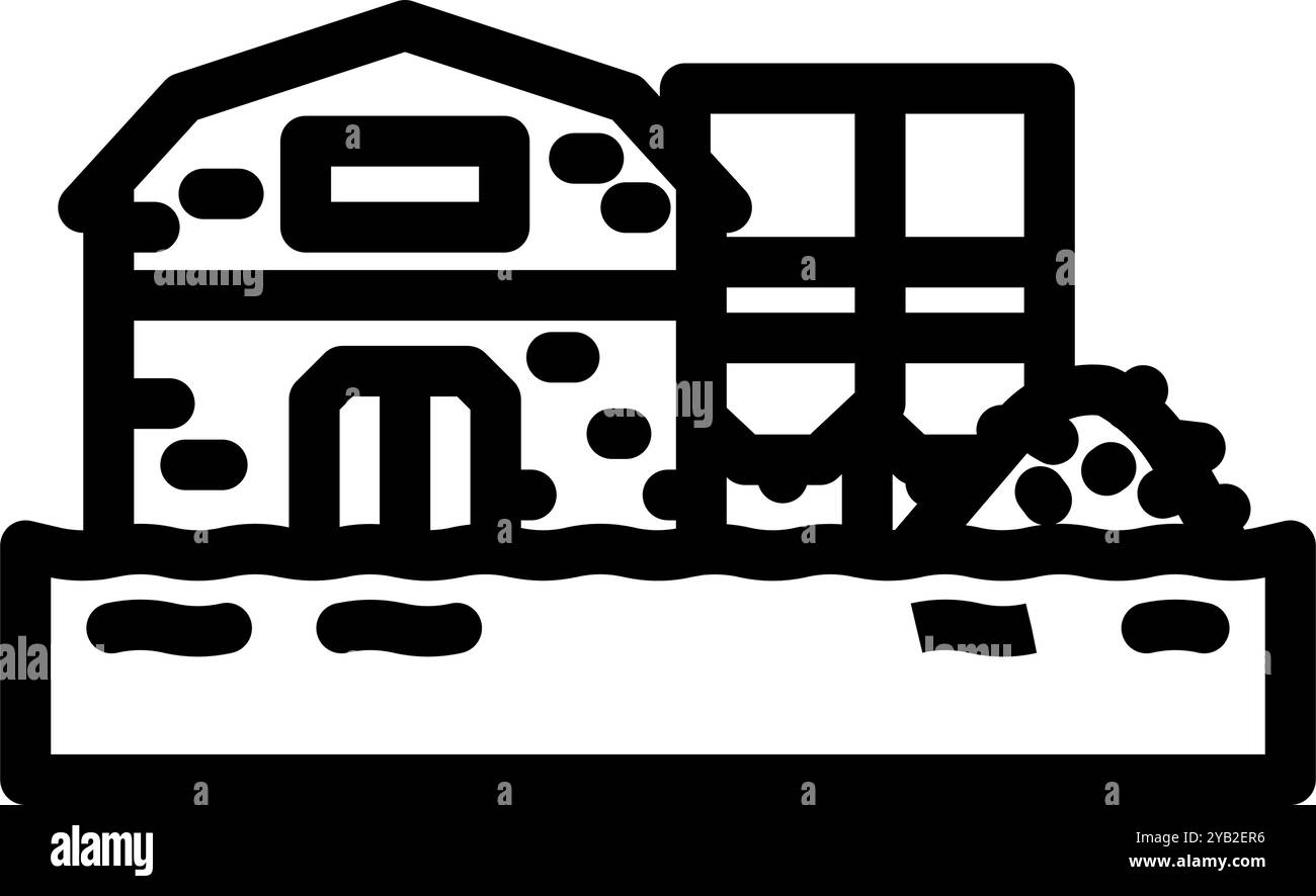 flooded farmland disaster line icon vector illustration Stock Vector ...