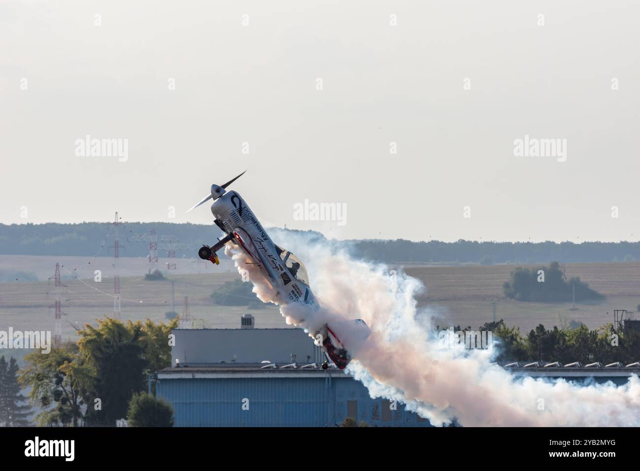 Aerobatic pilot Jurgis Kairys performs a cobra maneuver on the Sukhoi ...