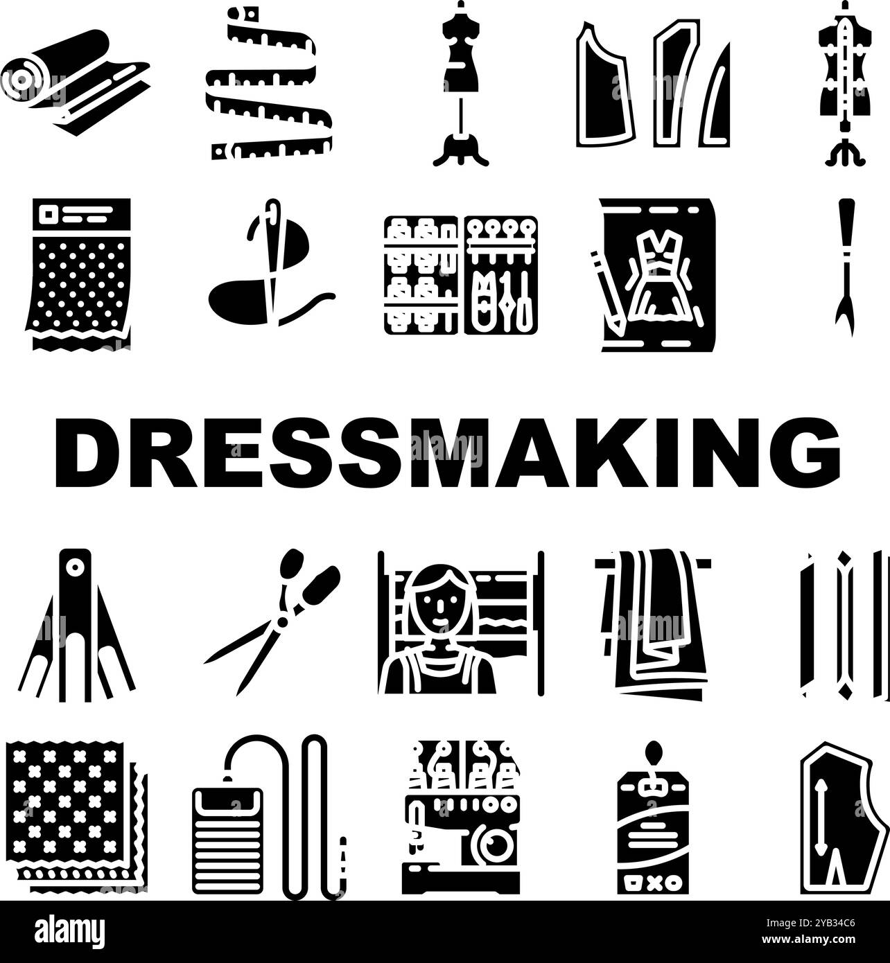 dressmaking fashion fabric sewing icons set vector Stock Vector Image ...