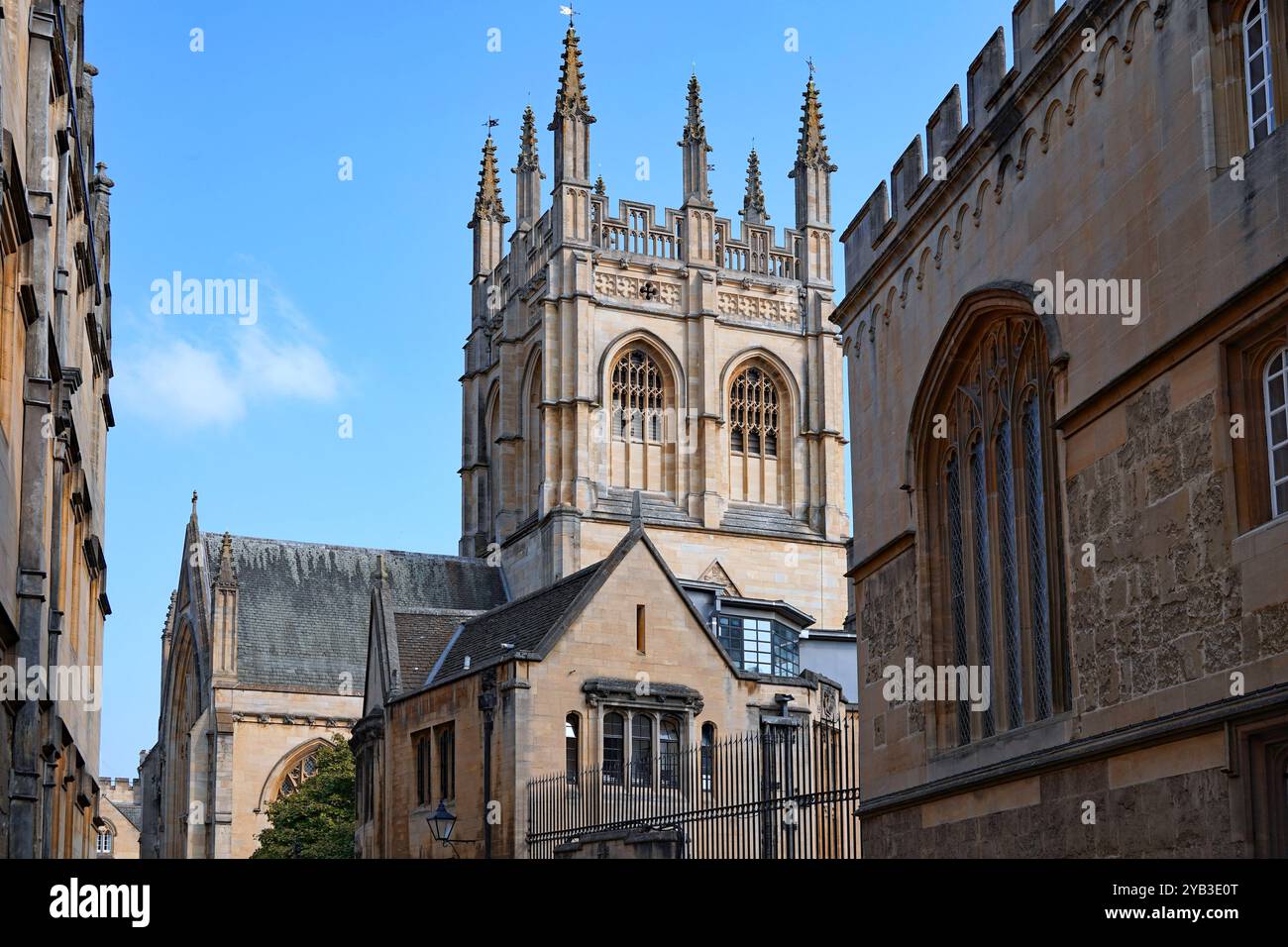 Oxford University, narrow street with Merton College chapel in the background Stock Photo