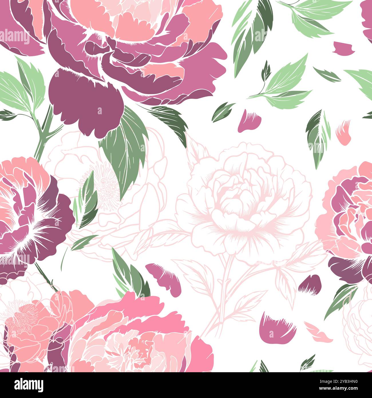 Delicate peonies seamless background. hand drawing. Not AI, Vector ...