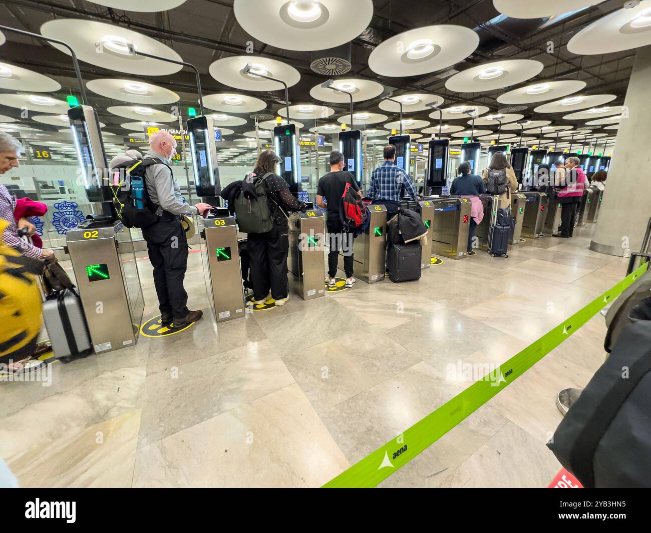 Going to automatic passport control gates, Barajas Airport, Madrid, Spain - Smartphone Captured Stock Image