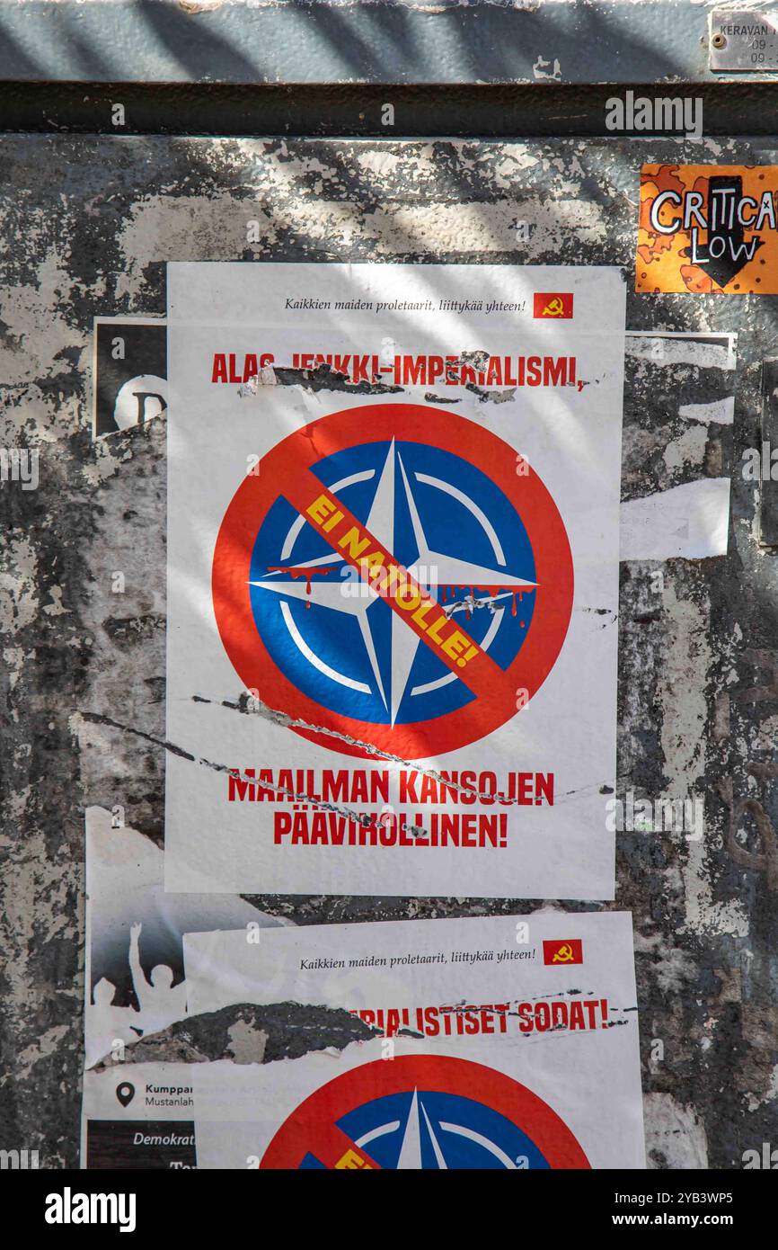 Ei Natolle! Communist sticker or poster on street cabinet in Tampere, Finland. Stock Photo