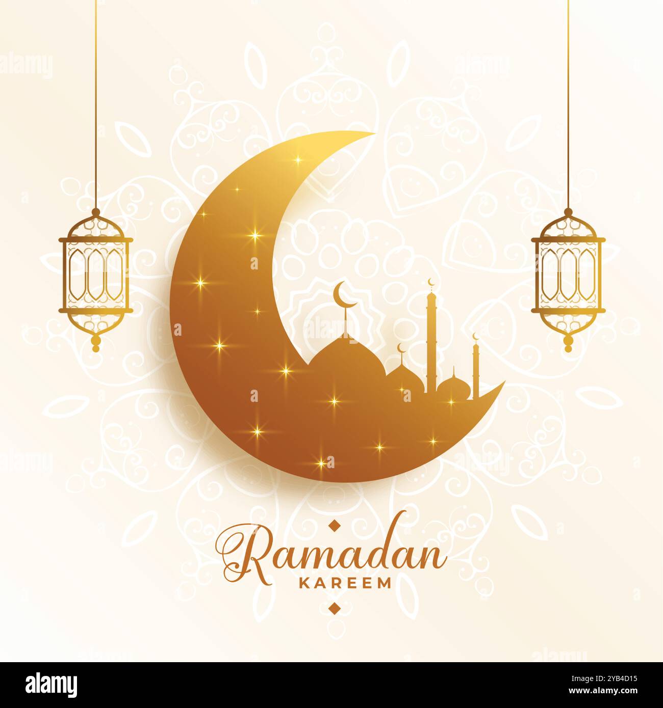religious ramadan kareem golden moon and mosque background Stock Vector ...