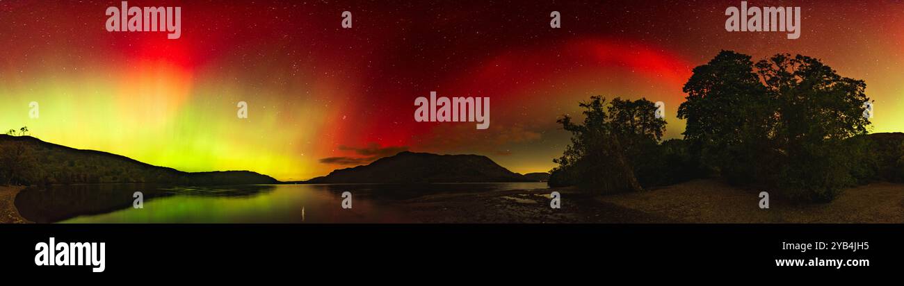 A 360 degree panoramic view of the Northern Lights over Ullswater in ...