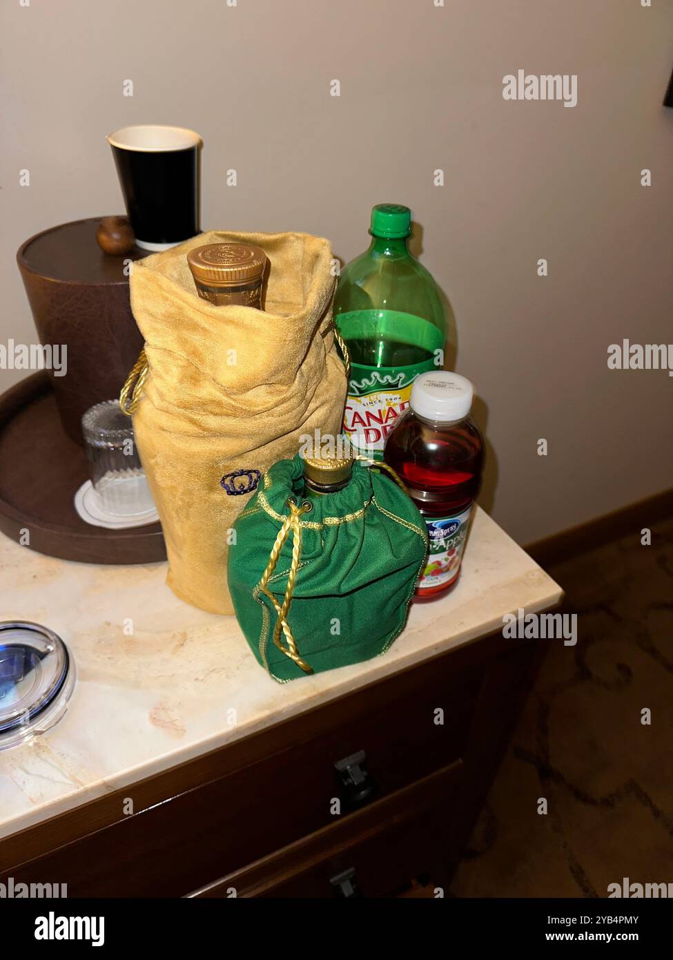 Hotel room drink setup - Smartphone Captured Stock Image