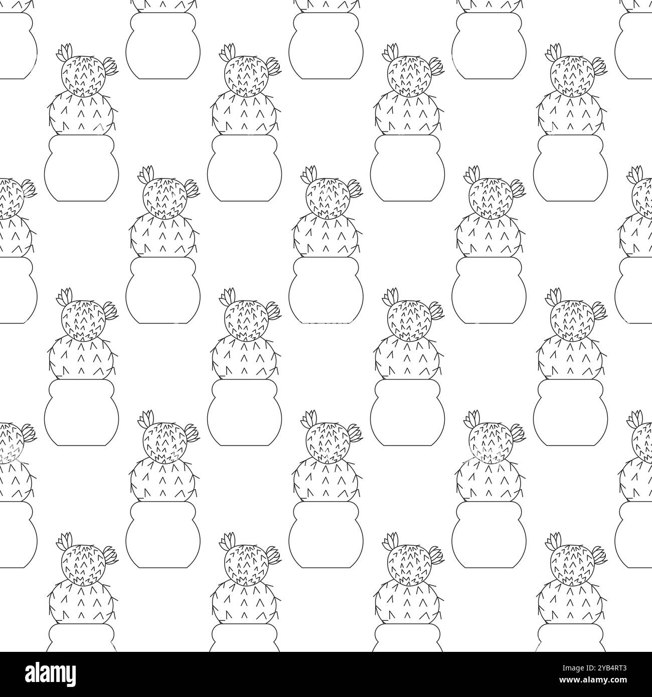 Cactus with two flowers in doodle style. Simple seamless pattern. Vector illustration. Stock Vector