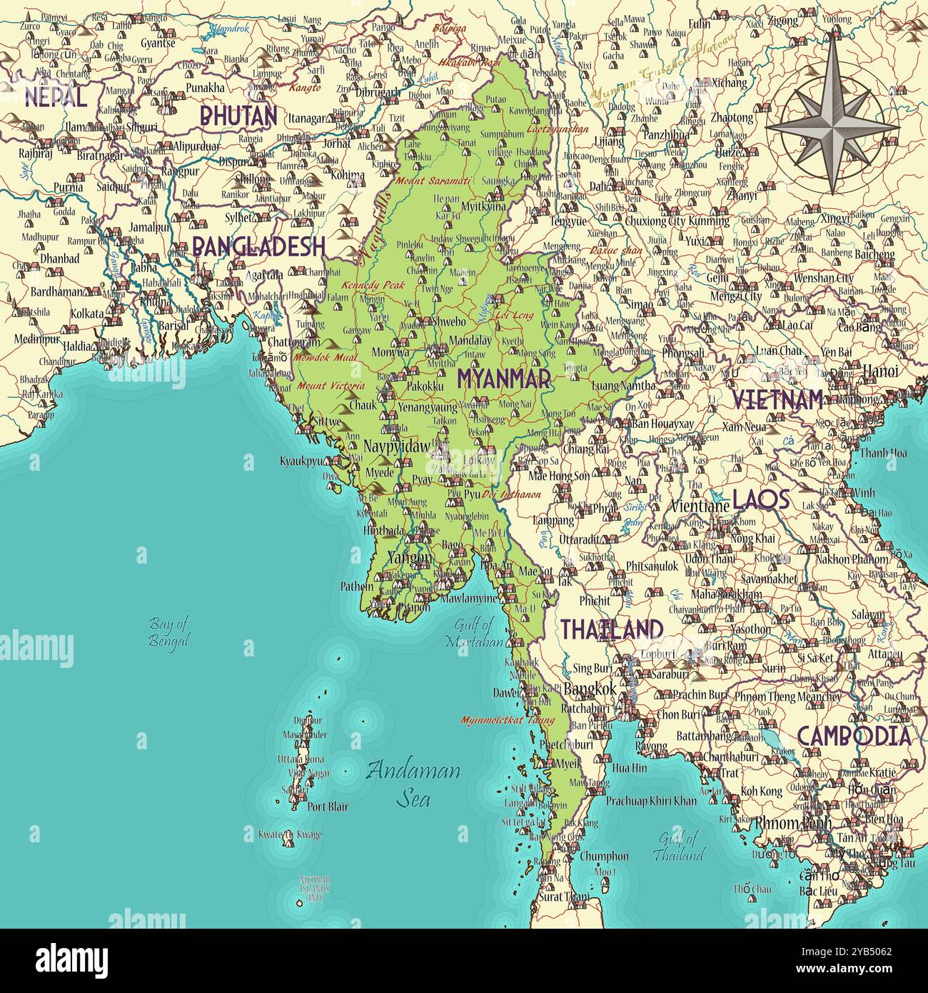 Map of Myanmar vintage fantasy style Stock Vector Image & Art - Alamy
