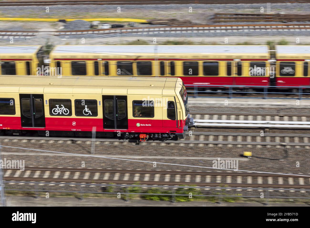 S-Bahn, pull-along with motion blur. Berlin, Germany, Europe Stock Photo