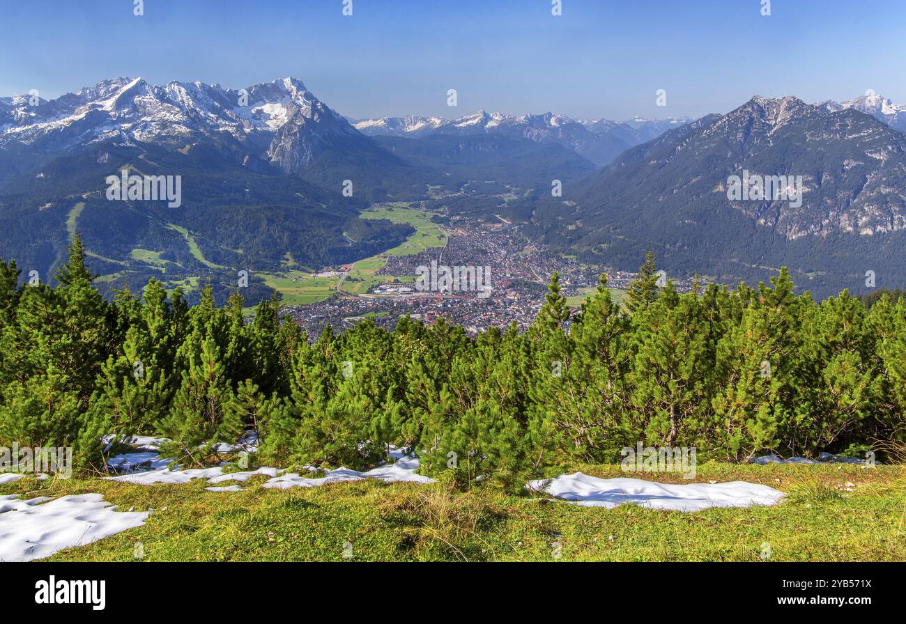 Germa View View from Wank 1780m to valley, village and Zugspitzgruppe 2962m ...