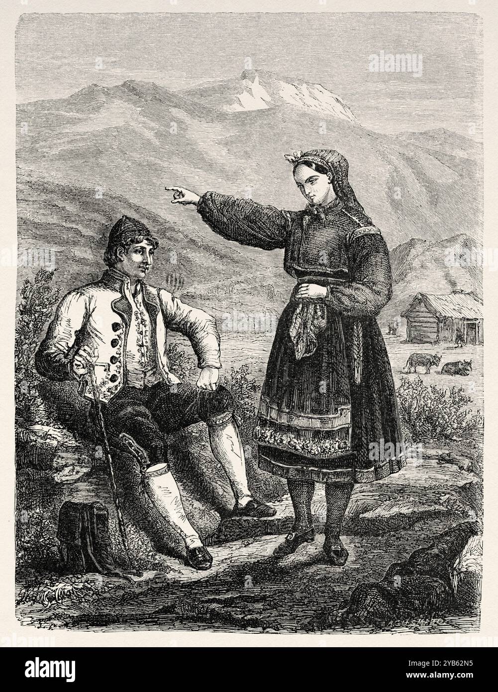 Telemark Drawing Traditional costumes of Telemark county, Norway. Drawing by Jules ...