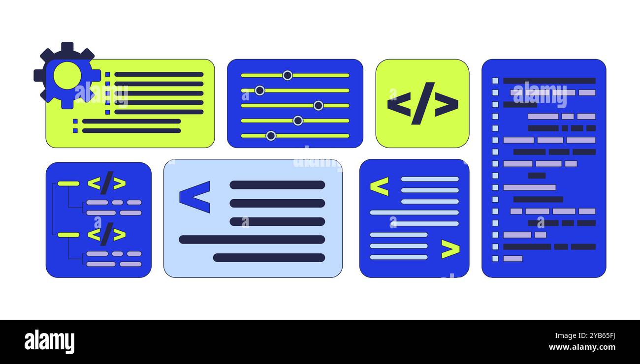 Software development programming interface 2D cartoon objects set Stock ...