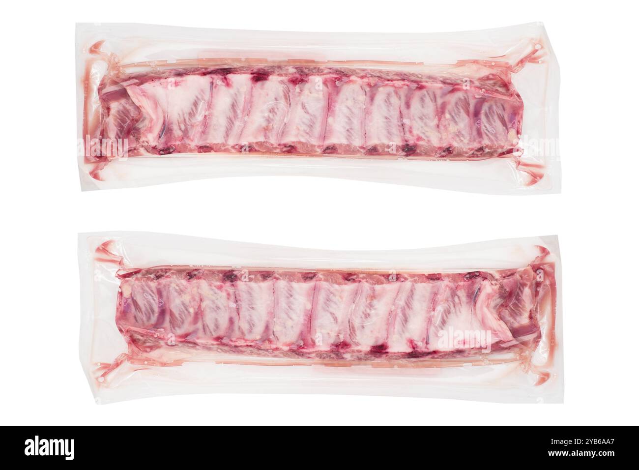 Pork meat ribs vaccuum packaged isolated on white background. Fresh ...