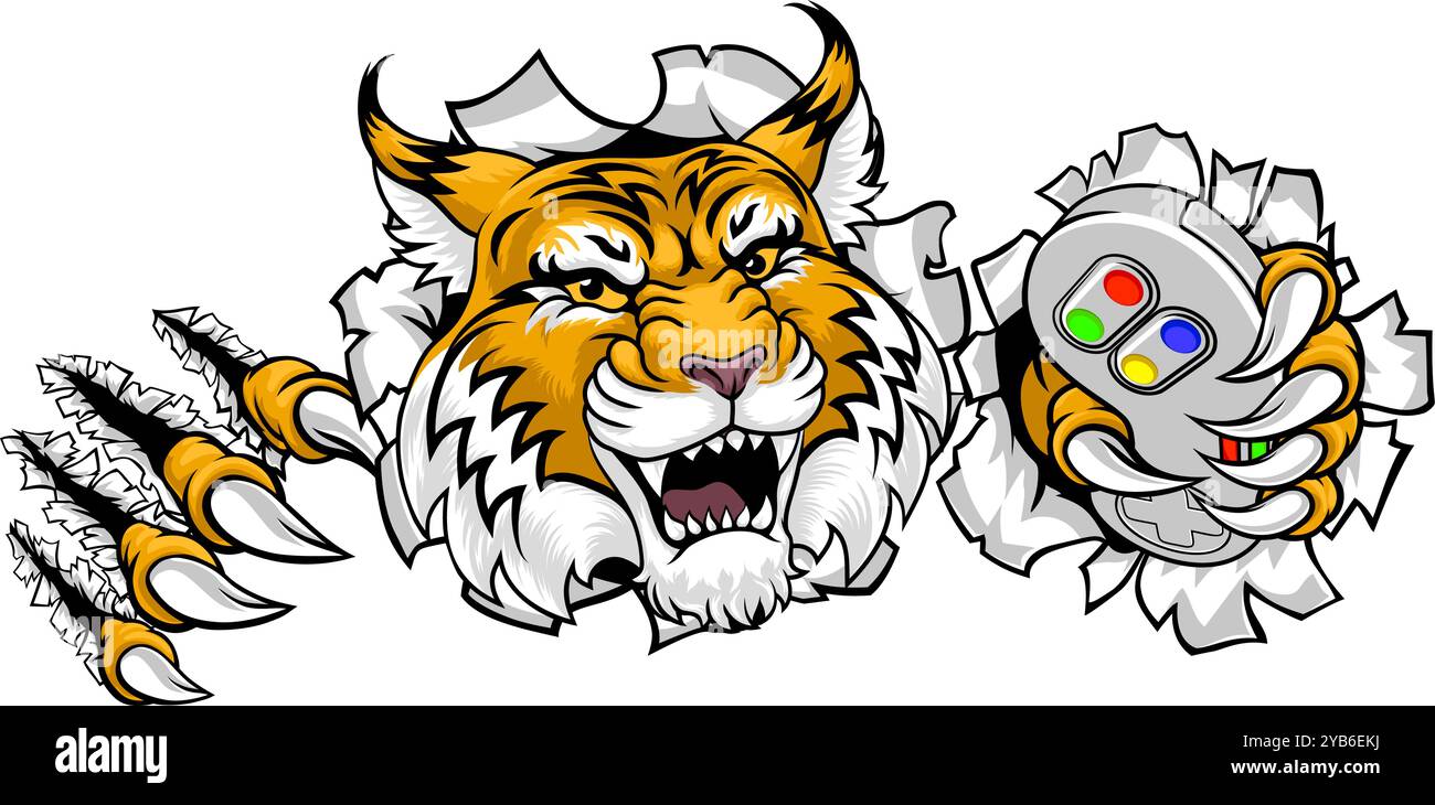 Wildcat Bobcat Gamer Video Game Animal Team Mascot Stock Vector