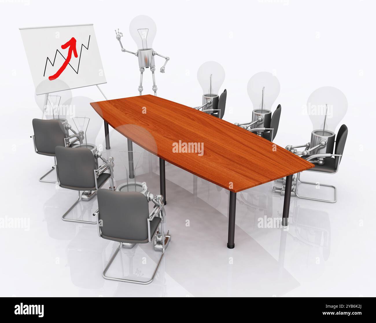 Business presentation with conference table and light bulb figures ...