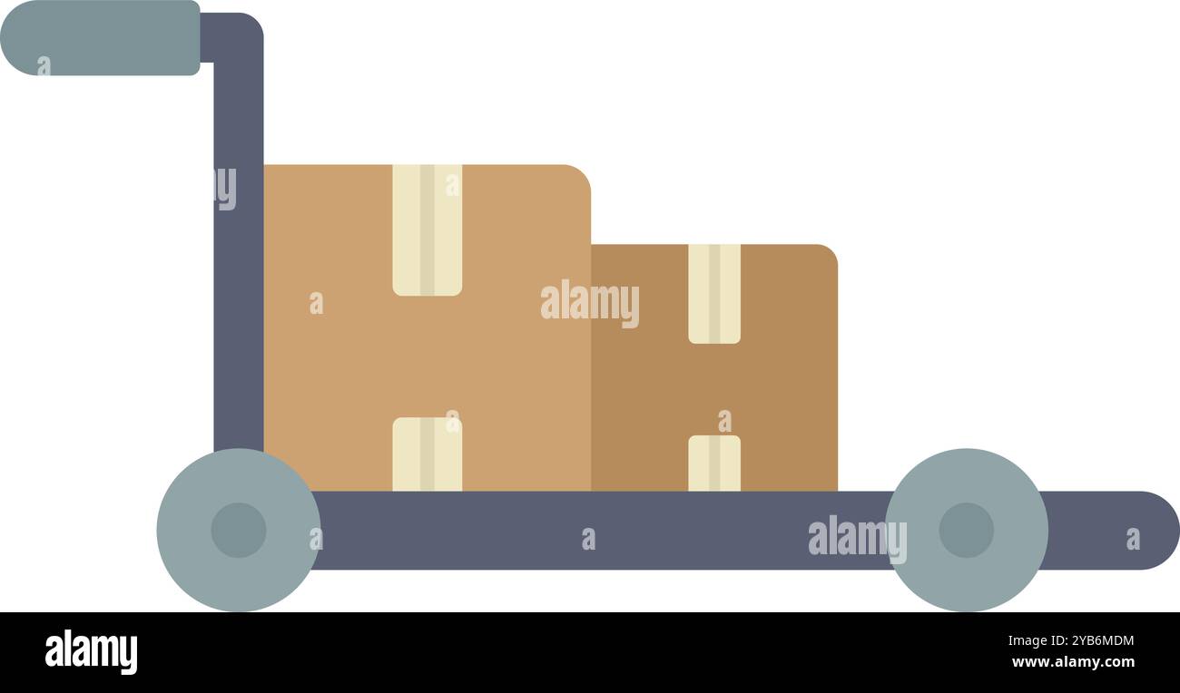 This vector illustration features a hand truck carrying cardboard boxes ...