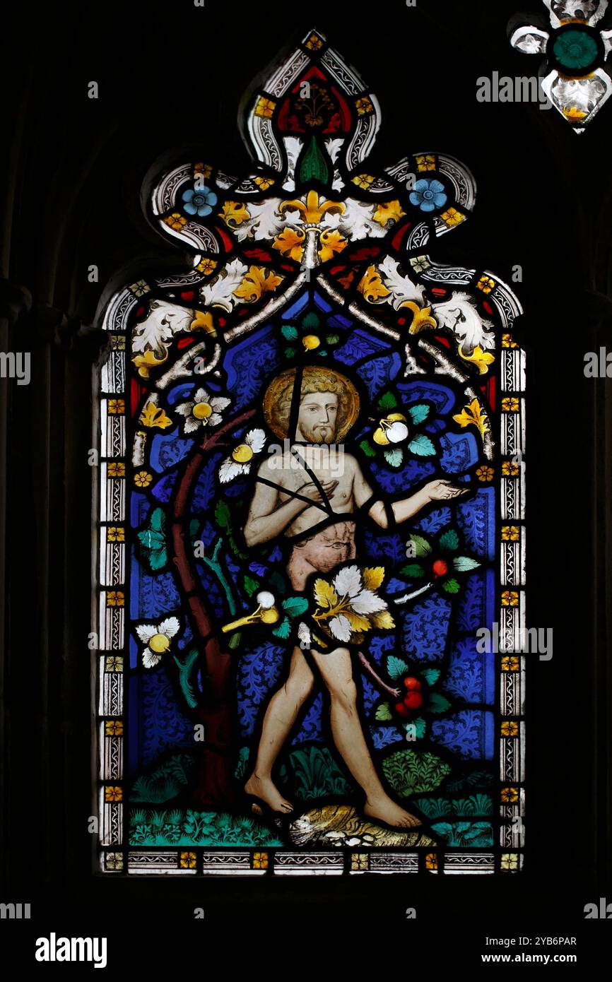 Victorian stained glass depicting Adam in the Garden of Eden ...