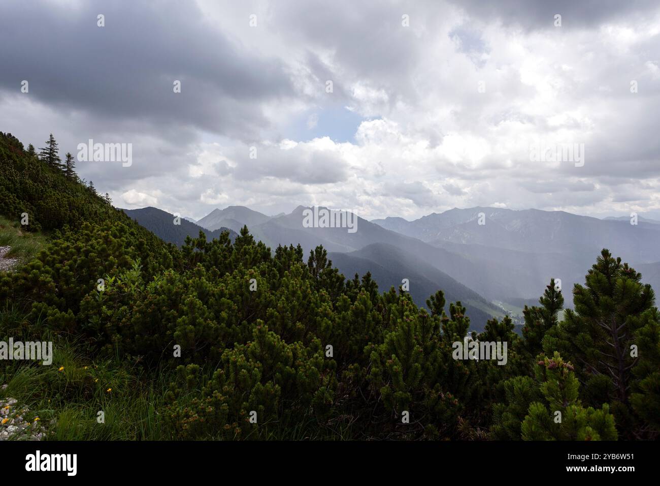 Mountain hiking at Brecherspitze mountain in summertime, Bavaria, Germany Stock Photo