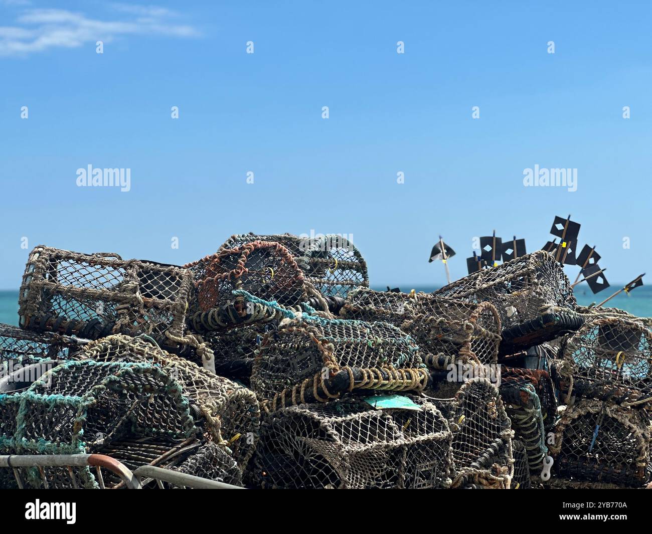 Lobster pots, Bognor regis seaside resort, West Sussex, U.K. - Smartphone Captured Stock Image
