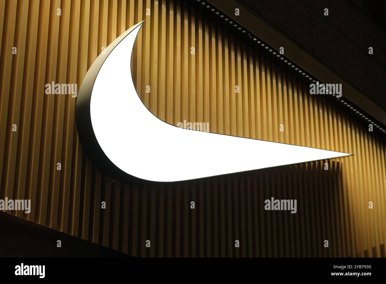 Shanghai,China-Dec.10th 2022: close up NIKE store sign brand company logo Stock Photo