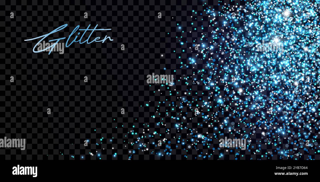Blue glittering dust with light effect and stars. Stock Vector