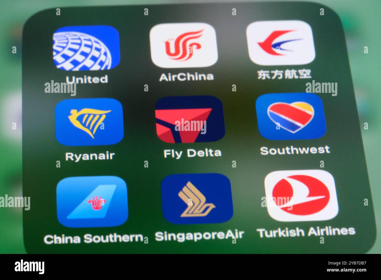 Assorted world famous Airlines company app icon and logo. Stock Photo