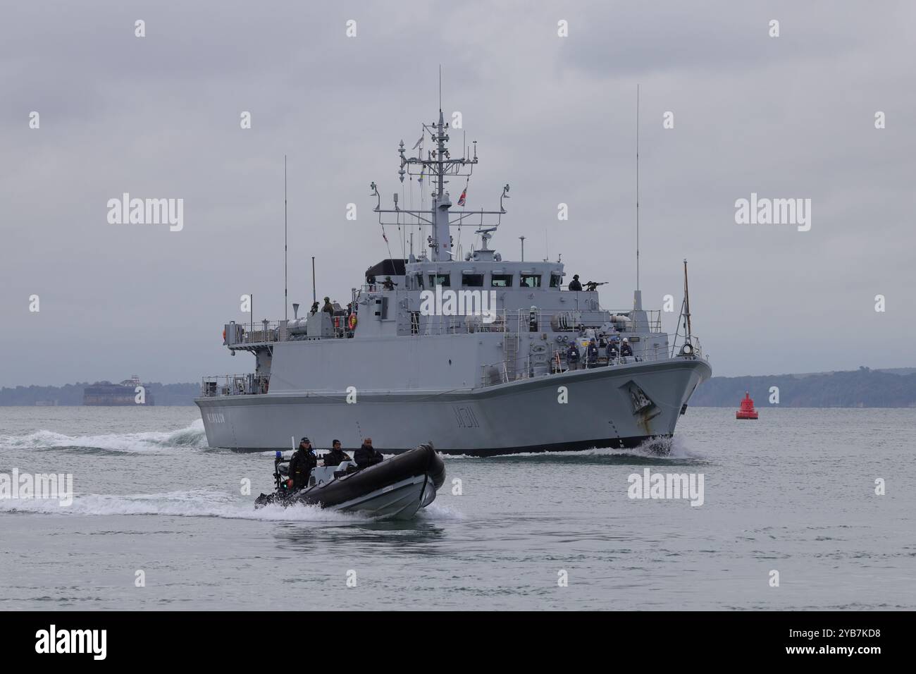 A security RIB escorts the Ukrainian Navy minehunter UKS CHERKASY (M311 ...