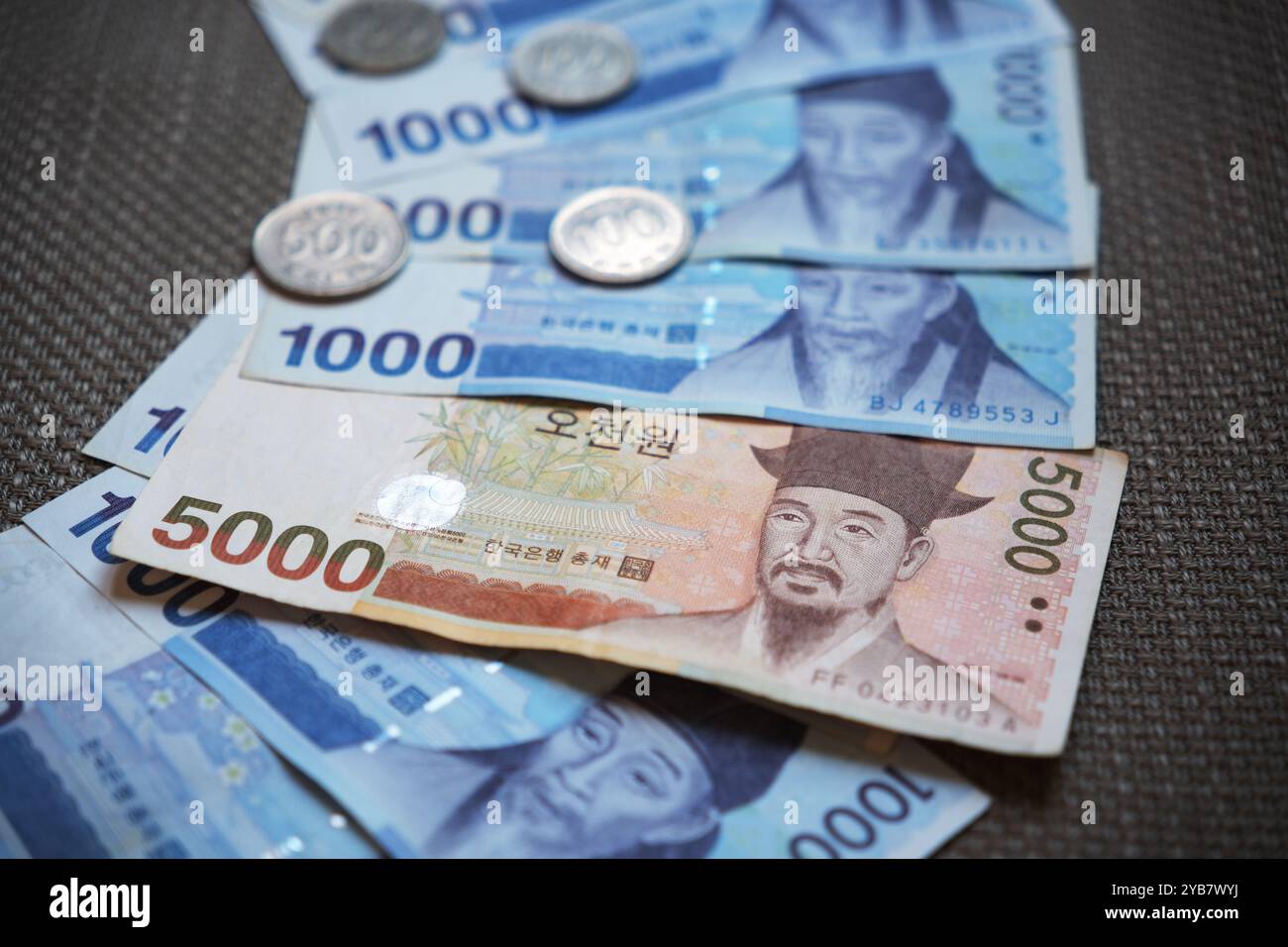 Jeju, South Korea-May 25th 2024: South Korean won currency. Banknote, paper money and coin Stock Photo