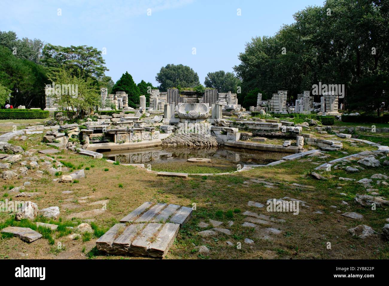 ruins in Old Summer Palace (Yuanmingyuan) in Beijing, China. Ruins of Hall of National Peace Stock Photo