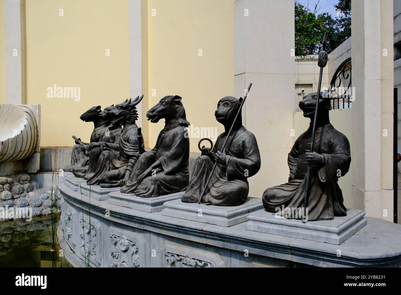 Beijing,China-Sep.16th 2024: Old Summer Palace bronze heads, bronze heads of Chinese zodiac animals in Old Summer Palace(Yuanmingyuan) Stock Photo