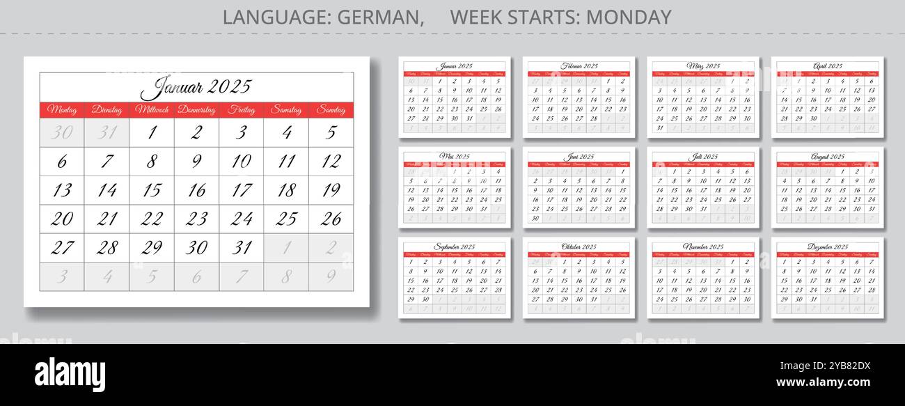 2025 german calendar collection - Kalender. Vector illustration set of ...