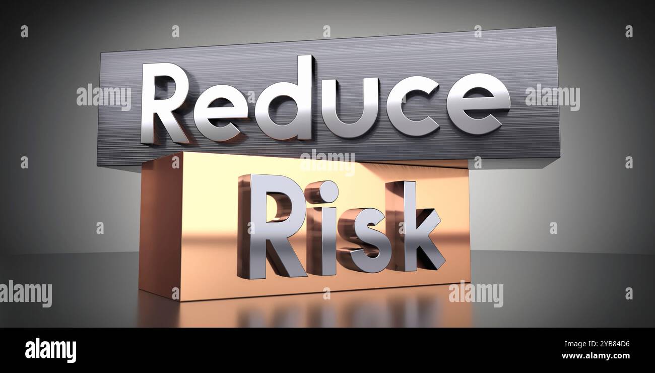Reduce, risk - words on metal blocks - 3D illustration Stock Photo - Alamy