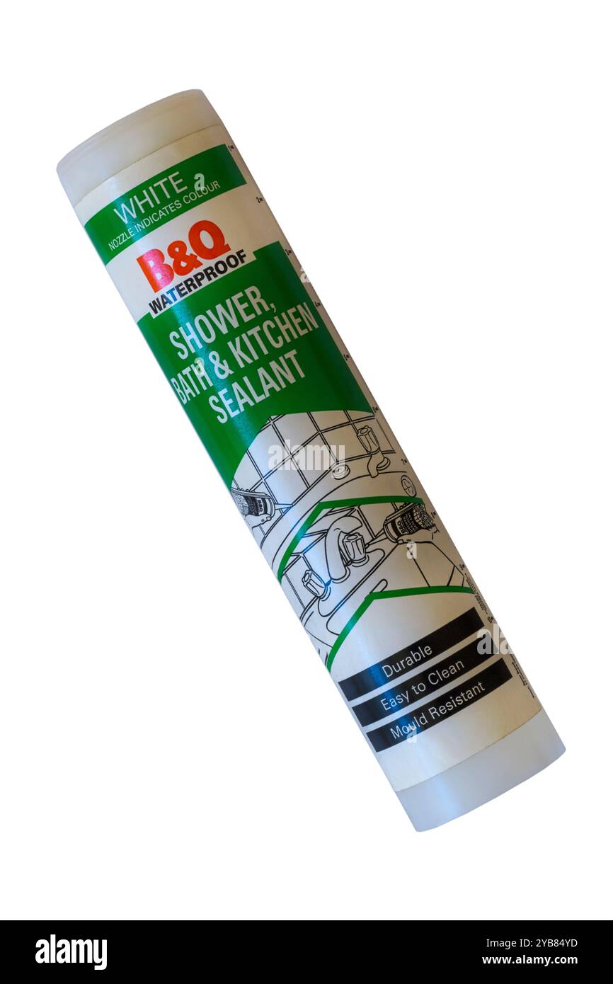 Tube of white B&Q waterproof shower bath & kitchen sealant isolated on ...