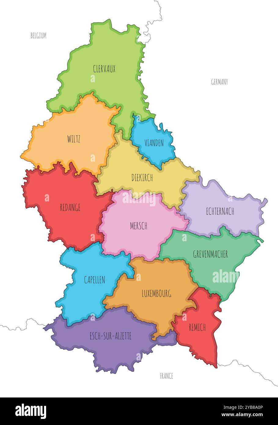 Vector Illustrated Regional Map Of Luxembourg With Cantons And Vector Illustrated Regional Map Of Luxembourg With Cantons And Administrative Divisions And Neighbouring Countries And Territories Editable And Clea 2YB8A0P