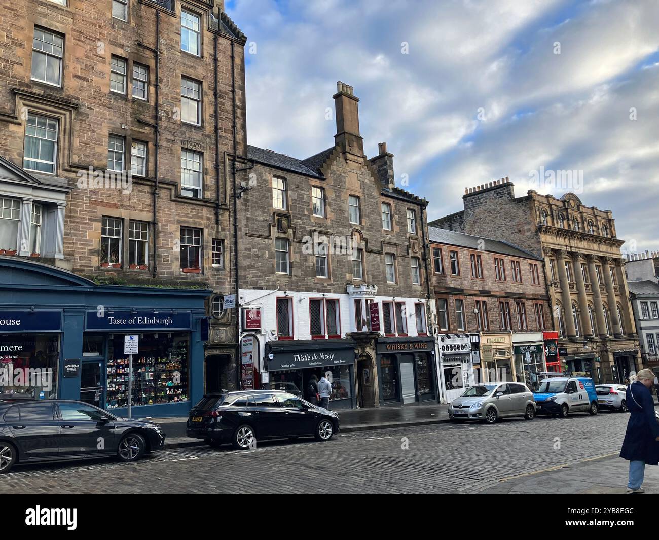 Traditional Architecture on High Street, The Royal Mile, Edinburgh, Scotland, United Kingdom. 16th March 2024. - Smartphone Captured Stock Image