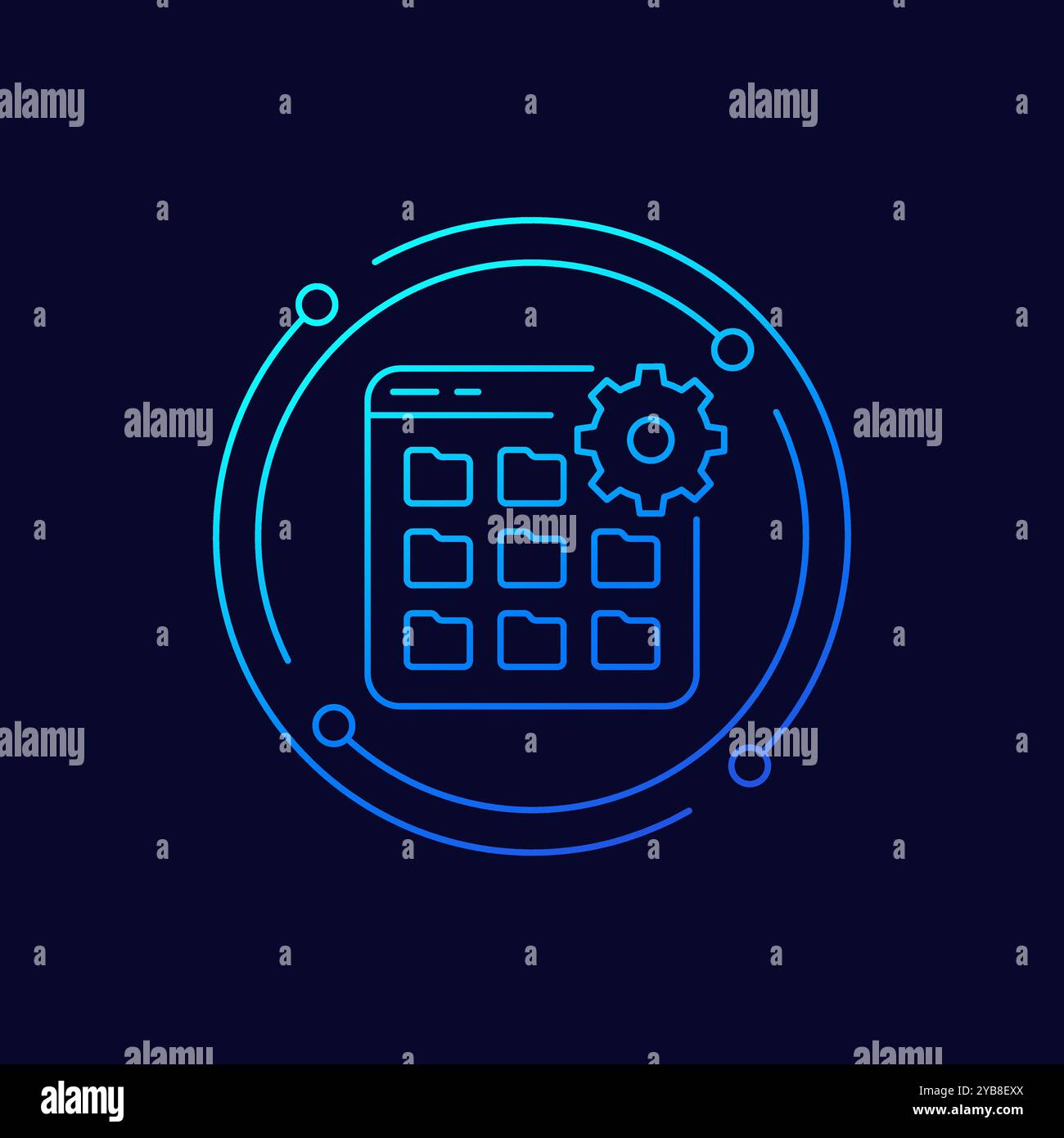file management icon with folders, linear design Stock Vector