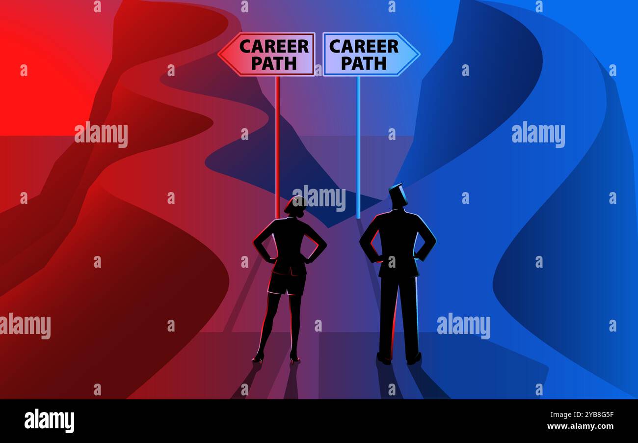 Fork in the road labeled Career Path. The road for women is depicted as ...
