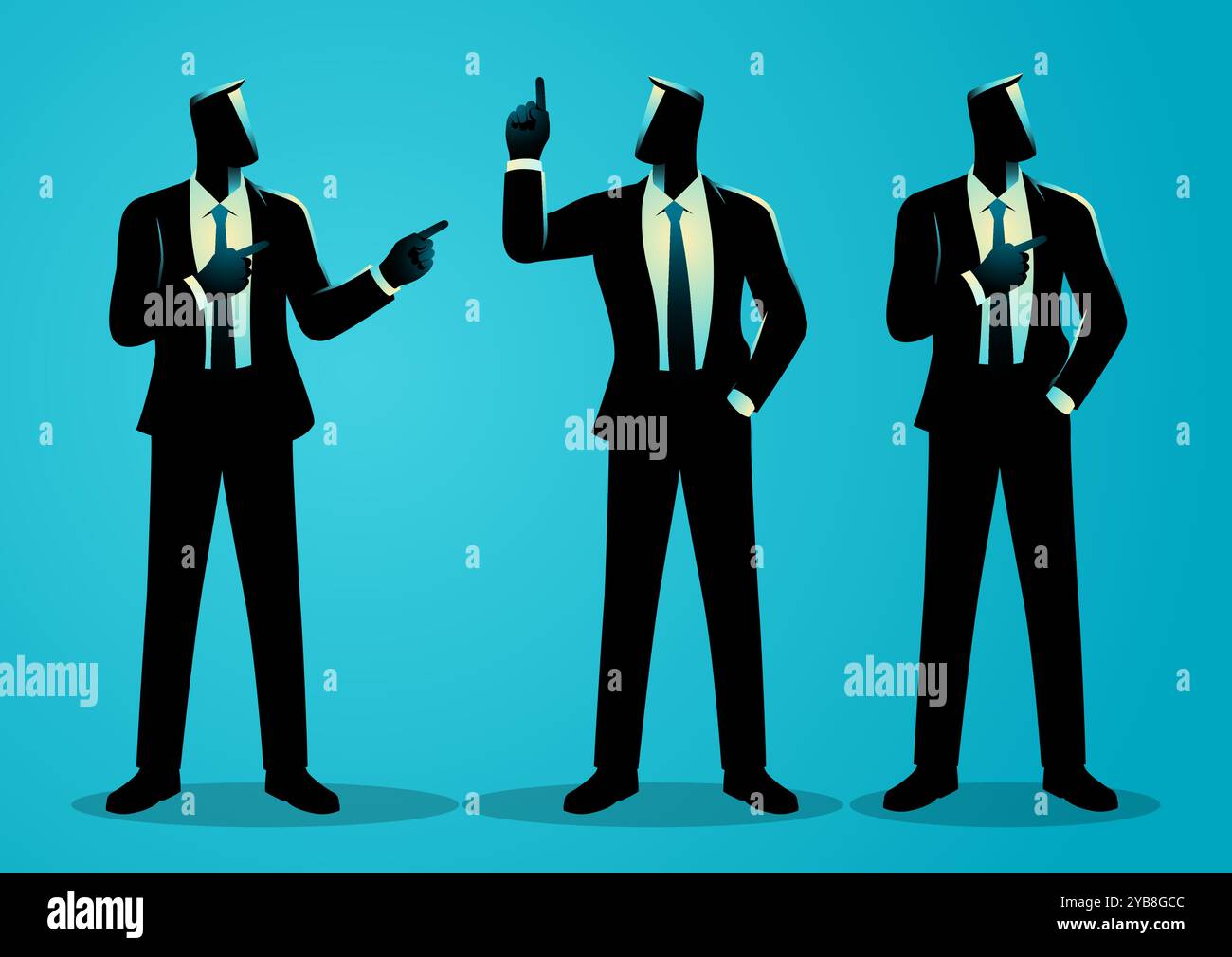 Various poses of businessman doing pointing gestures, vector illustration Stock Vector