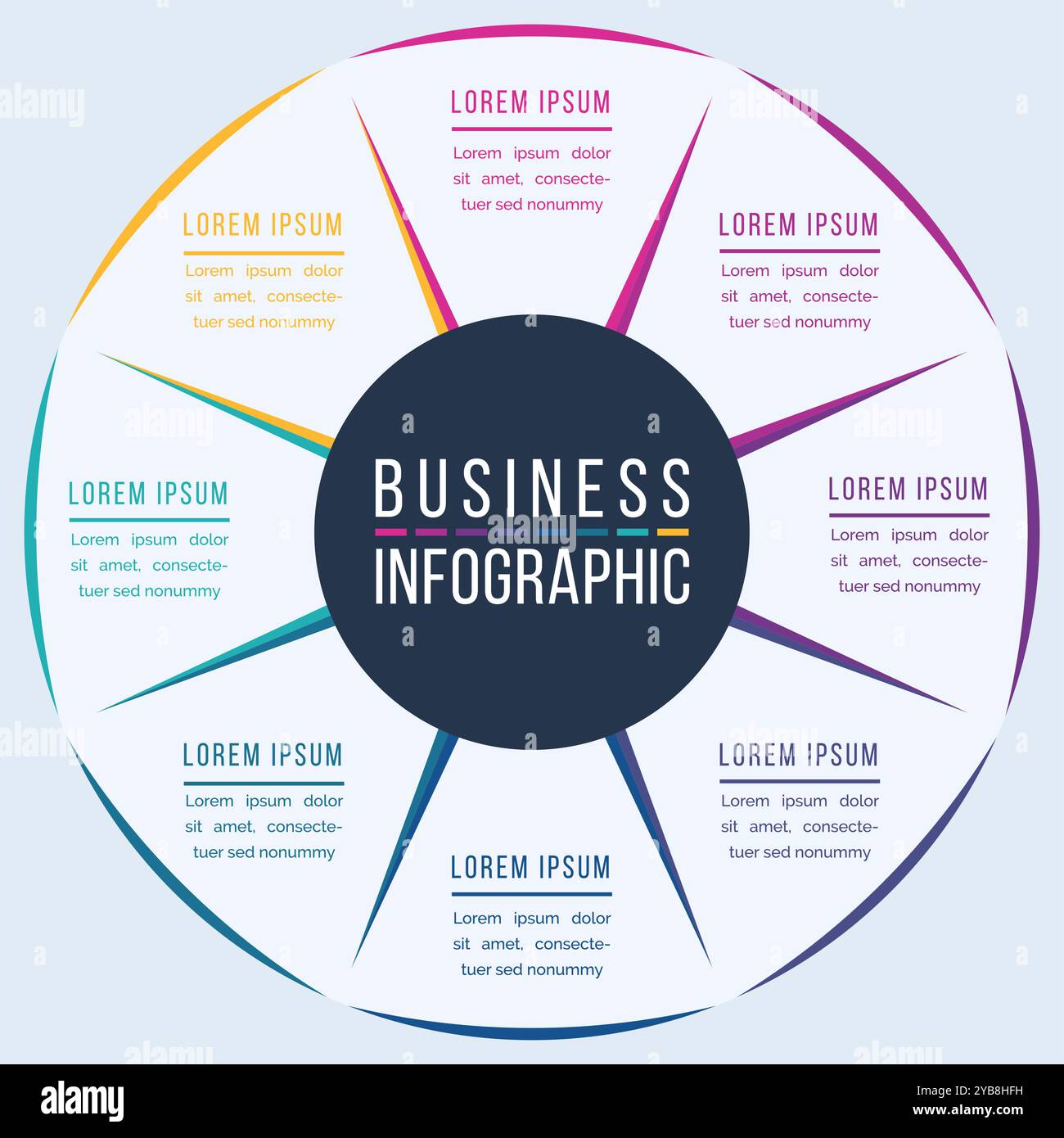 Circle Infographic template business information 8 objects, steps, elements or options infographic design Stock Vector